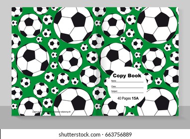 Template cover of a copybook with an individual design: football pattern. Vector illustration.
