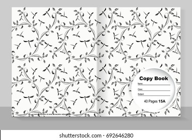 Template cover of a copybook with an individual design: dragonflies pattern. Vector illustration.