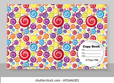 Template cover of a copybook with an individual design: candy swirl pattern. Vector illustration.