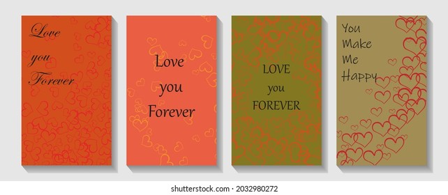Template cover of a copybook with an trendy design: colorful hearts pattern. Overlapping Heart Shapes Background. Club flyer template.