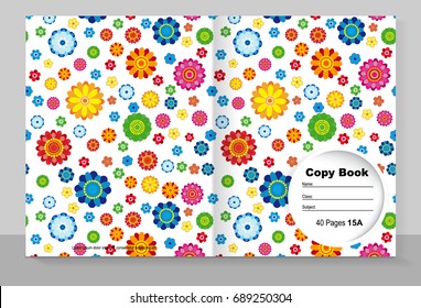 Template cover of a copybook with an trendy design: flowers pattern. Vector illustration.