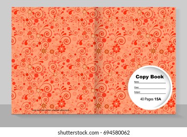 Template cover of a copybook with an trendy design: orange floral pattern. Vector illustration.