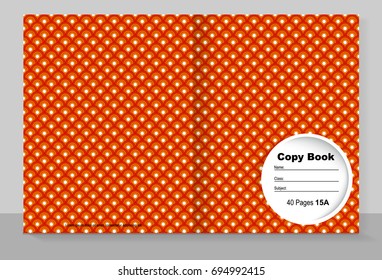 Template cover of a copybook with an trendy design: orange circle pattern. Vector illustration.