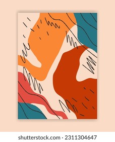 Template cover design with abstract line art background doodle hand drawn