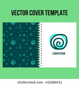 Template for cover design of book or notebook. Hand drawn vector seamless circles pattern with ink doodles.