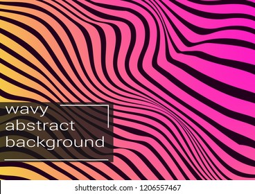Template cover design with the effect of optical illusion. Distorted waves on a bright background. The effect of bulge.