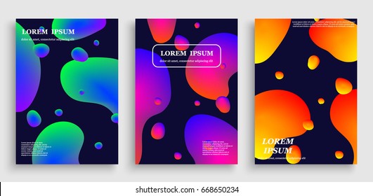 Template for cover design with geometric halftone gradients. Fluid shapes with hipster colors