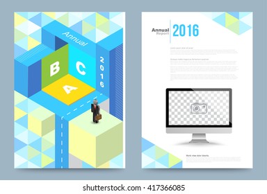Template Cover isometrics style. Vector illustration. Can use for business data report, presentation, web page, brochure, leaflet, flyer, poster and advertising.