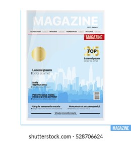 Template cover magazine about architecture. The image on the cover of the silhouette of the city.