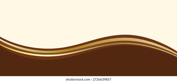 Schablonenabdeckung oder Verpackungsdesign mit fließenden Wellen in Beige- und Goldtönen. Leeres Leerzeichen für Text. Schokoladenbanner.