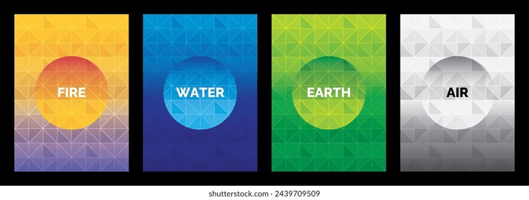 Template cover poster card elements air fire earth water background gradient triangle shape