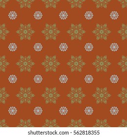 Template for cover, poster, t-shirt or fabric. Vector winter illustration in brown colors. Hand drawn abstract snowflakes seamless.