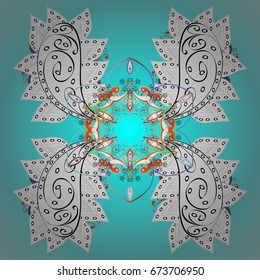Template for cover, poster, t-shirt or fabric. Vector winter illustration in colors. Hand drawn abstract snowflakes ornamental.