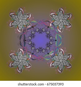 Template for cover, poster, t-shirt or fabric. Vector winter illustration in colors. Hand drawn abstract snowflakes ornamental.