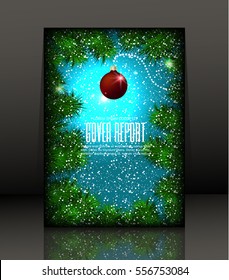 Template Covers for books. Blue background with Christmas bal.l Vector. 