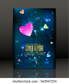 Template Covers for books. Blue background with  hearts on Valentine's Day. Vector.
