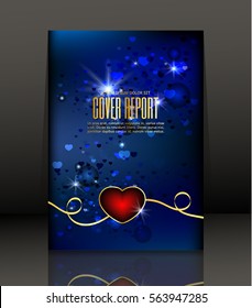 Template Covers for books. Blue background with red heart on Valentine's Day. Vector.