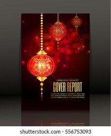 Template Covers for books. Chinese New Year red background with golden lights. Vector. 