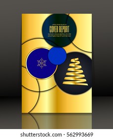 Template Covers for books. Christmas background and golden tree. Vector.