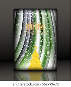 Template Covers for books. Christmas green background with a gold tree.  Vector.