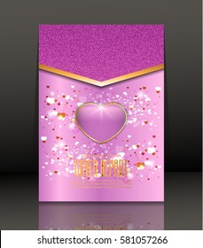 Template Covers for books. Pink background for Valentine's Day with hearts. Banner in A4 size. Vector.