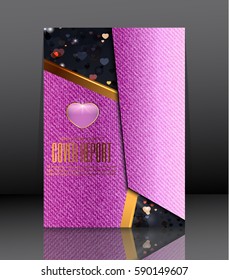 Template Covers for books. Pink background with hearts for Valentine's Day. Vector.