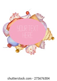 Template Covers of watercolor vector cupcakes for your creativity