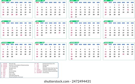 Template for creating a calendar design with a modern style and color in the future