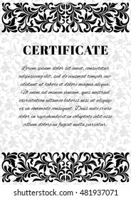 Template for creating a certificate. Decoration and background of vintage tracery