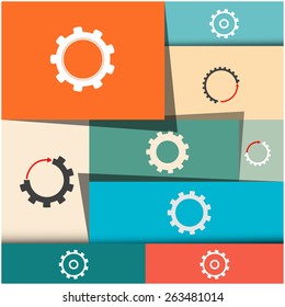 Template for creating infographics, consisting of colored rectangles with gears, grouped together