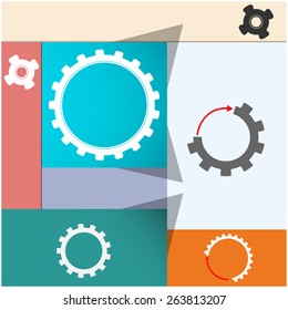 Template for creating infographics, consisting of colored rectangles with gears, grouped together