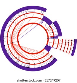 Template for creating infographics consisting of colorful segments of circles and connecting lines