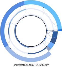 Template for creating infographics consisting of colorful segments of circles and connecting lines