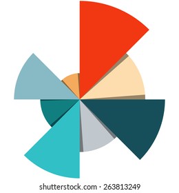 Template for creating infographics, consisting of segments of circles of different sizes and colors