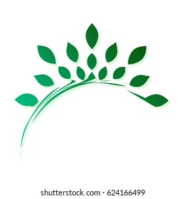 Template for creating a logo in the form of a stylized branch with leaves. Eco style icon. Semicircular dynamic simple element.