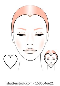  template for creating makeup with the image of a woman's face in the shape of a heart
