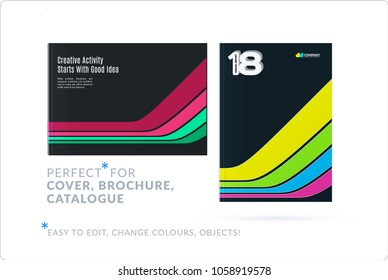 Template. Creative abstract design of brochure set, horizontal cover, flyer in A4 with colourful smooth shapes