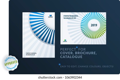 Template. Creative blue green abstract minimal design of brochure set, annual report, horizontal cover