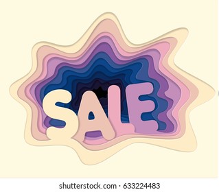 Template of creative sales illustration for a poster advertising poster from cut out layers of paper in the style of material design. Volumetric 3D holes.