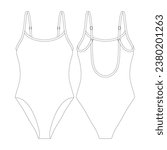 template crinkle scoop swimsuit vector illustration flat design outline clothing collection