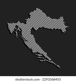 Template Croatia map from grey diagonal lines isolated on background. Europe country for pattern, design, illustration, infographic. Abstract concept parallel lines of silhouette map Croatia