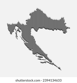 Template Croatia map from white vertical lines isolated on background. Europe country for pattern, design, illustration, infographic. Abstract concept parallel lines of silhouette map Croatia