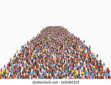 Template with a crowd of business people standing in a line. People crowd. Vector illustration