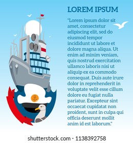 Template with a cruise liner for creating leaflets, pages, posters.