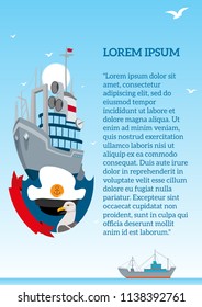 Template with a cruise liner for creating leaflets, pages, posters.