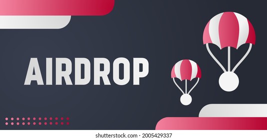 Template Cryptocurrency airdrop background, with parachute illustration.  With gradient colors.  flat minimalist design vector eps 10