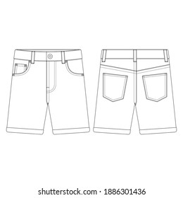 Template cuff hem short pants jeans men vector illustration flat design outline clothing