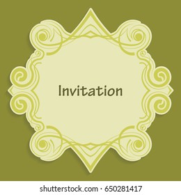 Template cut out of paper cards with kaligraficheskim gold pattern. Design a wedding invitation or an invitation to another event. Vintage label for different goods. Vector billet for laser cutting.