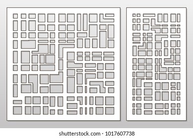 Template for cutting. Abstract lines, square, brick pattern. Laser cut. Set ratio 1:1, 1:2. Vector illustration.