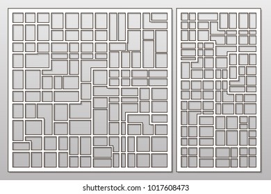 Template for cutting. Abstract lines, square, brick pattern. Laser cut. Set ratio 1:1, 1:2. Vector illustration.